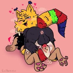 1boy1girl balls blush breasts cum cum_in_ass cum_in_pussy cum_inside evil_nesmo fur furry kawaii kemono original_character original_characters penetration penis pussy sex smile wolf