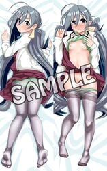 ass blush breasts clothing female green_panties kantai_collection kiyoshimo_(kantai_collection) long_hair looking_at_viewer looking_back monaka_(mentsukidou) nipples panties pussy sample shiny_hair shirt shirt_lift small_breasts uncensored underwear very_long_hair