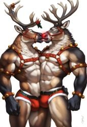 2024 2boys ai_generated anthro antlers avaru brown_body brown_fur cervine cervine_antlers cervine_humanoid christmas fur gay gay_kissing harness humanoid kissing male mammal muscular muscular_male nipples reindeer reindeer_antlers reindeer_humanoid rudolph rudolph_the_red-nosed_reindeer rudolph_the_red_nosed_reindeer saliva solo tongue tongue_kiss yaoi