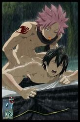 2boys age_difference anal anal_penetration anal_sex artist_logo black_scarf blush brother/brother brothers doggy_style fairy_tail fire forest grabbing_clothing incest male/male male_only multiple_boys natsu_dragneel nipples nude outdoors penetration penis precum rain sex tears water wet yaoi zeref_dragneel