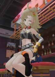 2girls ass_sniffing belle_(zenless_zone_zero) blender blonde_female blonde_hair blue_hair facesitting gloves hand_on_butt hands_on_thighs hoyoverse looking_at_another looking_at_partner mihoyo piper_wheel sitting_on_face sitting_on_person sniffing_ass the_michael thigh_grab watermark winking winking_at_partner yuri zenless_zone_zero
