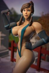 3d avatar_legends big_breasts bikini breasts dark-skinned_female dark_skin female korra large_breasts nickelodeon nicktoons nipples shadowboxer skimpy sling_bikini solo the_legend_of_korra