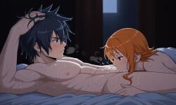 1boy ai_generated black_hair blowjob couple crossover fairy_tail female gray_fullbuster nami nami_(one_piece) one_piece orange_hair sex short_hair