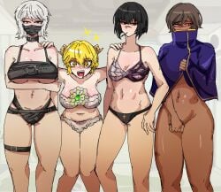 4girls arczaeon bikini don_quixote_(limbus_company) faust_(limbus_company) limbus_company outis_(limbus_company) project_moon ryoshu_(limbus_company) tagme