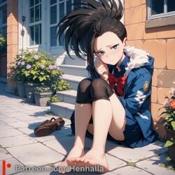 1girls ai_generated big_breasts breasts dress henhalla momo solo solo_female yaoyorozu_momo young younger_female