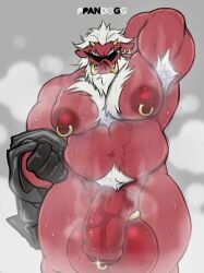 anthro ball_stretcher balls beard belly big_balls big_daddy_(zenless_zone_zero) big_moobs big_nipples big_penis bodily_fluids body_hair chest_tuft clothing ear_piercing ear_ring eyewear facial_hair facial_piercing flaccid foreskin genital_piercing genitals glans gloves hair hand_behind_head handwear happy_trail hi_res huge_balls huge_penis male male_focus mammal moobs musclegut muscular musk navel nipple_piercing nipple_ring nipples nude overweight overweight_male penis penis_piercing piercing ppandogg prince_albert_piercing pubes raised_arm red_body ring_piercing saggy_balls solo spikes suid suine sunglasses sus_(pig) sweat thick_thighs tuft tusks vein veiny_penis wild_boar