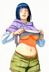 1girls 2d accurate_art_style accurate_body_type ai_generated bangs belly belly_button belt_loop big_breasts black_hair blunt_bangs blush bob_cut boobs boruto:_naruto_next_generations breasts busty busty_female button cel_shading clothed clothes_lift clothing cowboy_shot curvaceous curvy curvy_figure drawstring female female_focus female_only front_view full_color happy high_resolution highres hood hood_down hooded_jacket hoodie hoodie_lift hyuuga_hinata large_breasts lavender_eyes layered_clothing layered_sleeves lifted_by_self light-skinned_female light_skin line_art long_sleeves looking_at_viewer manga_style masashi_kishimoto_style mature_female midriff milf naruto naruto_(series) navel no_bra no_pupils official_style parted_lips pink_lips plump pom_pom_(clothes) pupilless_eyes purple_eyes purple_hoodie shiny_hair shiny_skin short_hair shorts simple_background smile smooth_skin soft_shading solo solo_focus standing stomach sweater teasing thin_eyebrows three-quarter_view underboob uzumaki_hinata waifu white_background