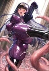 ai_generated big_ass civitai cum_in_pussy demon eaten_then_fucked huge_breasts impossible_clothes inside_creature interspecies kamori_sayaka latex_clothing latex_gloves latex_legwear latex_thighhighs monster monster_on_female nun nun_outfit purple_bodysuit restrained rindou_aya_style shiny_clothes tentacle_rape tentacle_sex tentacles vaginal_penetration voluptuous vore