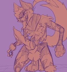 animatronic anthro balls big_penis bodily_fluids canid canine claws damaged dripping evil_grin eye_patch eyewear five_nights_at_freddy's fox foxy_(fnaf) fuzzy_balls genital_fluids genitals hi_res knot knotted_penis leaking_precum machine male mammal misty_bad_place monochrome penis pirate precum precum_drip robot scottgames simple_background smile solo toe_claws tongue tongue_out