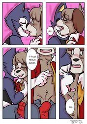 animal_crossing anthro bulge canine comic digby_(animal_crossing) kissing licking lobo_(animal_crossing) male mammal nintendo nipple_lick nipples syaokitty tongue tongue_out video_games wolf yaoi