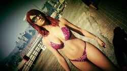 1girls 3d 3d_(artwork) 3dcg absurd_resolution absurdres andreikamarmazetka bare_shoulders beautiful_woman belly cinematic cityscape cleavage collarbone dyed_hair edited_screencap emotionless_female female_focus female_only filter filtered front_view game_cg grand_theft_auto grand_theft_auto_online grand_theft_auto_v gta_pedestrians high_quality high_resolution highres huge_breasts indifferent long-haired_female mature_woman navel oblivious oblivious_sexualization palm_trees printed_bikini purple_bikini red-haired_female rockstar_editor rockstar_games skyscrapers source_request summer sunglasses uninterested uninterested_female unnamed_characters walking walking_away watermark
