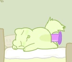 anal anal_penetration anthro bed blush chibi dildo dildo_in_ass dildo_insertion dvdcce eyes_closed felid feline fur furniture green_body green_fur lying lying_on_bed male male/male mammal object_in_ass on_bed on_front overweight overweight_anthro penetration pink_dildo sex_toy sex_toy_in_ass sex_toy_insertion solo tongue tongue_out