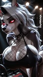 ai_generated bent_over breasts fishnets furry furry_ears furry_only helluva_boss huge_breasts loona_(helluva_boss) patreon seductive sensual sexy sky4maleja