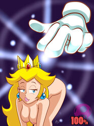 andersonicth areolae ass bent_over blonde_hair blue_eyes breasts crazy_hand crown disembodied_hand earrings female human interspecies jewelry long_hair male mario_(series) nintendo nipples nude princess_peach smile super_smash_bros.