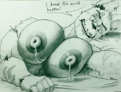 1boy animatronic anthro big_pecs dialogue english_text five_nights_at_freddy's five_nights_at_freddy's_3 fnaf gay lactation male male_lactation male_only muscular nipples pecs rabbit randoming1922 robot scottgames solo solo_focus springtrap springtrap_(fnaf) text traditional_art