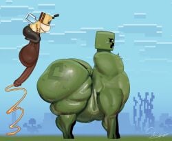 absurd_res balls bee_(minecraft) big_balls big_butt big_penis bodily_fluids butt creeper_(minecraft) creeper_explorer_(perotoart) duo female flat_chested genital_fluids genitals hi_res huge_balls huge_butt huge_penis male male/female microsoft minecraft mojang penis perotoart precum size_difference small_but_hung smaller_male unusual_bodily_fluids unusual_genital_fluids unusual_precum xbox_game_studios