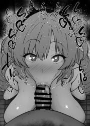 1boy 1girls :>= bare_shoulders big_penis black_and_white blowjob blue_archive blush breasts censored closed_eyes dark-skinned_male dark_skin detailed_background drooling eyelashes fellatio female gehenna_academy_student heart heart-shaped_pupils human indoor inside kirara_(blue_archive) kurotama long_hair looking_at_viewer male male_pov oral oral_sex penis room saliva shiny shiny_skin sketch sound_effects sparkle_club_(blue_archive) squatting sweat text tongue tongue_out vein veins veiny veiny_penis
