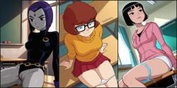 1girls ai_generated asian_female ben_10 ben_10_alien_force ben_10_ultimate_alien big_ass big_breasts bob_cut breasts breasts_out cartoon_network dc dc_comics dcau female female_only jeanbombila666 julie_yamamoto julie_yamamoto_(omniverse) panties raven raven_(dc) scooby-doo scooby-doo!_mystery_incorporated teen_titans velma_dinkley velma_dinkley_(mystery_incorporated)