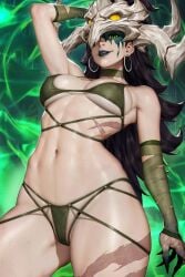 1girls asgardian black_hair black_lips black_lipstick goddess hela hela_(marvel_rivals) hela_(savage_monarch) light-skinned_female marvel marvel_rivals neoartcore official_alternate_costume revealing_clothes scar thor_(series)