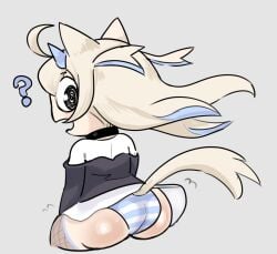 ? arrivedcold artstyle_imitation ass ass_focus blonde_female blonde_hair chibi chibi_style collar dog_ears dog_girl dog_tail female female_only fishnet_legwear fuwawa_abyssgard gray_background hololive hololive_advent hololive_english lifted_by_tail long_hair panties simple_background solo solo_female solo_focus striped_panties tail virtual_youtuber wardrobe_malfunction