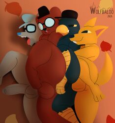 anal anal_penetration angus_delaney anthro avian bear brown_body butt canid canine clothing cole_(nitw) digital_media_(artwork) erection eyewear genitals germ_warfare_(nitw) gregg_lee group group_sex headgear headwear hi_res male male/male male_penetrated male_penetrating male_penetrating_male mammal night_in_the_woods nude outside outside_sex penetration penile penis procyonid raccoon sex simple_background tail train_position wolfbaloo