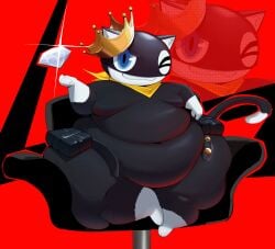 belly belly_button big_belly diamond feline furry kamisoriga moobs morgana_(persona) no_nipples overweight persona persona_5 sitting tagme thick_thighs thighs