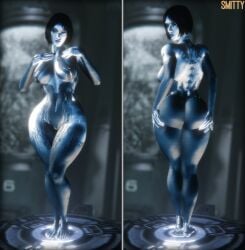 artificial_intelligence big_ass big_breasts big_butt big_thighs blue_body blue_eyes blue_hair blue_skin cortana halo halo_(game) halo_(series) halo_4 hands_on_ass hologram looking_at_viewer looking_back looking_pleasured smitty34 spread_ass thicc_ass thicc_breasts thicc_thighs thick_ass