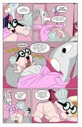 absurd_res anthro anus bed bedroom bedroom_sex bent_over between_legs bob-jiggles bottomless buckteeth butt cartoon_network clothed clothing comic detailed_background dialogue dress duo eager elder elderly elderly_anthro elderly_female elderly_male english_text erection eyewear female foster's_home_for_imaginary_friends furniture genitals glasses hi_res human imaginary_friend inviting_to_sex lagomorph leporid licking madame_foster male male/female mammal monocle mr._herriman nervous onomatopoeia oral partially_clothed penile penis penis_lick presenting presenting_anus presenting_hindquarters presenting_vulva rabbit robe sex sex_on_bed size_difference snarky sound_effects speech_bubble surprised teeth text tongue vein veiny_penis vulva wearing_glasses