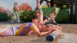anus bluerender3d brown_hair bugha cate_meowdy_(fortnite) clothing female fictional_character flakes_power fortnite furry furry_female glasses half_clothed happy looking_at_partner malakisuglypotato_(artlist) male male/male mouth_open pants penis public public_sex real_person shirt short_hair smile t-shirt tattoo tattooed_arm teeth tongue tounge_out willsmiththeslappers yaoi youtuber