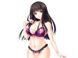 1girls areolae bare_arms bare_legs bare_shoulders black_hair blush bra breasts censored cleavage cowboy_shot crotchless_panties eyebrows eyebrows_visible_through_hair female game_cg haramase_no_kuni_tanetsuke_park_he_youkoso! highres large_breasts legs lingerie long_hair looking_at_viewer mosaic_censoring mound_of_venus navel nippleless_clothes nipples original panties pussy red_eyes sakurai_mairi simple_background smile solo standing thighs underwear white_background