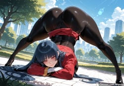 1girl ai_assisted ai_generated ass bangs black_hair blue_sky blunt_bangs blush bodysuit breasts building city closed_mouth cloud curvaceous curvy curvy_female curvy_figure day female forest full_body gloves gym_leader high_heels long_hair looking_at_viewer miyuai outdoors pokemon red_eyes sabrina_(pokemon) shiny sky smile solo sunlight thick thick_ass thick_butt thick_hips thick_legs thick_thighs top-down_bottom-up tree voluptuous voluptuous_female watermark wide_hips wide_thighs