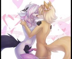 anthro ass canine closed_eyes crown duo erection fox girly heart humanoid_penis kissing male mammal nude penis simple_background standing tlt_echelon touching_tips yaoi