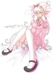 abdl blushing blushing_female bowtie cherry diaper diaper_fetish diaper_under_clothing digital_drawing_(artwork) digital_media_(artwork) fetish fins fish headband hearts humanoid ice_cream_hair light-skinned_female light_skin mary_janes oc original_character pacifier pink_dress pufferfish serinaswirl_(artist) solo solo_female solo_focus spikes_(anatomy) thighhighs white_background white_hair