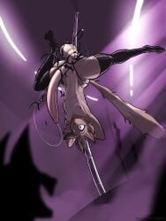 absurd_res anthro areola balls batmanholecover big_balls big_penis bodily_fluids clothing dancing erection felid feline fur genital_fluids genitals hair hi_res huge_penis humanoid_genitalia humanoid_penis hyper hyper_genitalia hyper_long_penis hyper_penis latex latex_clothing latex_legwear latex_stockings legwear long_penis luke_(batmanholecover) male mammal muscular nipples obli penis pole pole_dancing solo stockings surprised tail upside_down wardrobe_malfunction wide_hips
