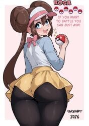 blue_eyes fat_ass female female_only large_ass looking_back pantyhose pokeball pokemon pokemon_bw rosa_(pokemon) sinpadart skirt
