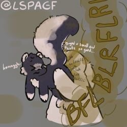 absurd_res anal anthro big_fat_stinky_unwashed_sweaty_bunny_(lspagf) big_tail butt_sniffing carrying_another dialogue discomfort duo fart fart_fetish fart_sniffing farting_in_mouth farting_on_face fluffy fluffy_tail grey_background hi_res holding_butt holding_up_other_character lagomorph leporid lspagf male mammal mephitid multicolored_body onomatopoeia oral purple_body rabbit rimming sex simple_background skunk skunk_(lspagf) smelly sniffing sound_effects tail text two_tone_body white_body