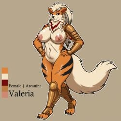 4_toes 5_fingers abdominal_scar anthro arcanine armor big_breasts black_nose bracers breasts character_name claws color_swatch english_text fangs feet female finger_claws fingers fur generation_1_pokemon genitals gladiator hair hi_res hindpaw humanoid_hands leg_guards mature_anthro mature_female model_sheet multicolored_body multicolored_fur navel nintendo nipples nude nude_anthro nude_female orange_body orange_fur paws pokemon pokemon_(species) pokemorph scar solo standing striped_body striped_fur stripes tail tan_body tan_fur tan_hair teeth text toe_claws toes two_tone_body two_tone_fur valeria_(bisonbull92) vulva warrior ziyuer