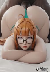 1boy 1boy1girl 1girls 3d ai_generated anal anal_penetration anal_sex ass ass_up atlus big_ass big_cock big_penis butt cock crossed_arms dark-skinned_male dick fat_cock female female_focus glasses green_panties huge_ass huge_cock huge_penis indoors interracial interracial_sex light-skinned_female light_skin lips long_hair looking_at_viewer male on_bed on_knees orange_hair panties panties_only penis persona persona_5 persona_5_royal purple_eyes sakura_futaba sex sodaglow_artist thick_thighs thighs veiny_penis