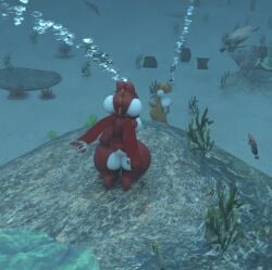 2girls 3d aquaphilia ass breasts bubbles butt female mario_(series) nintendo nude orange_yoshi original_characters puffy_cheeks red_yoshi spying underwater yoshi zantzusui