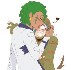 2boys bdsm blush cioccolata closed_eyes clothed clothing drooling excited eye_contact eye_fucking eye_licking eyes galacticalss gay green_hair hand_on_back heart human jojo's_bizarre_adventure leaning_forward licking licking_eye makeup male_only medical_instrument medical_play motion_lines purple_eyes saliva secco stand_(jjba) tan_skin teeth vento_aureo wagging_tail wide_eyed yaoi