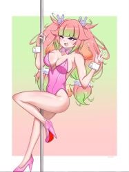1girls animal_ears breasts bunny_ears bunny_girl bunny_tail bunnysuit clothed clothing cosplay female female_only green_hair heels huge_breasts light-skinned_female light_skin pink_bunnysuit pink_hair pink_heels pole pole_dancing shibi_cottonbum solo squidsslop stronny_cuttles tail twintails two-tone_hair vallure vallure_gen_1:indulge virtual_youtuber wrist_cuffs