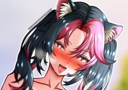 1girls ahe_gao ahegao animal_ears big_breasts blue_hair blush catgirl female heart-shaped_pupils heart_symbol hispanic_virtual_youtuber hispanic_youtuber indie_virtual_youtuber latam_virtual_youtuber light-skinned_female light_skin long_hair mole panther_girl patreon patreon_username pink_eyes pink_hair preview shura_hiwa tongue tongue_out twintails two_tone_hair virtual_youtuber