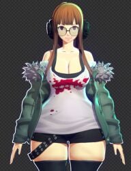 3d big_breasts clothed clothed_female female luminaryofages persona persona_5 sakura_futaba smirk thick_thighs