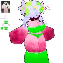 1girls big_boobs black_head blocky_body female flower_crown green_clothing green_socks pink_skin reference_image roblox roblox_avatar robloxian self_upload tagme tagme_(artist)