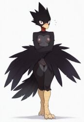 2026 ai_generated anthro avian beak bird black_body black_feathers blush boku_no_hero_academia breasts crabsensei embarrassed embarrassed_nude_female female fumikage_tokoyami furry genderswap_(mtf) my_hero_academia nipples nude pussy rule_63 solo standing tagme tokoyami_fumikage white_background