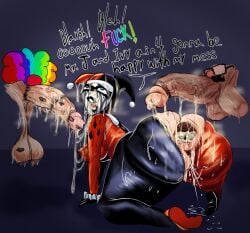 after_sex ass_fucking batman_(series) big_balls clown_girl cum_in_ass cum_on_face dialogue exposed_pussy goons harley_quinn impending_sex latex_clothing oral runny_makeup steamy sweaty threesome used_female worms_heads
