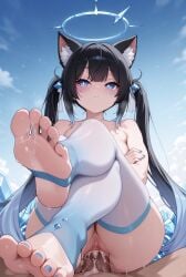 1girls ai_generated anime black_hair blue blue_eyes blue_hair catgirl domination expressionless feet hot icecat kromia krominya neko nekomimi penetration riding_penis sex tail vtuber