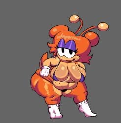 animated antennae_(anatomy) belly belly_button big_breasts bikini breasts clothing d-side_encore_girlfriend d-side_girlfriend freckles friday_night_funkin friday_night_funkin_(d-side) friday_night_funkin_mod ghostfluff0 gif girlfriend_(friday_night_funkin) orange_hair overweight short_hair small_bikini socks tagme thick_thighs thighs white_socks