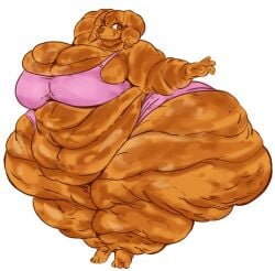 arms_behind_head big_ass big_belly big_breasts bra bread brown_eyes croissant dog food_creature furry hyper_ass morbidly_obese morbidly_obese_female nervous nervous_smile obese obese_female overweight panties pink_bra pink_panties pink_underwear simple_background torielstarstorm underwear wide_hips