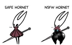 1female belly belly_button black_body black_skin breasts breasts_out comparison edit hollow_knight hollow_knight:_silksong hornet_(hollow_knight) musk_clouds team_cherry thick_thighs thighs_bigger_than_head thighs_bigger_than_torso white_background wide_hips